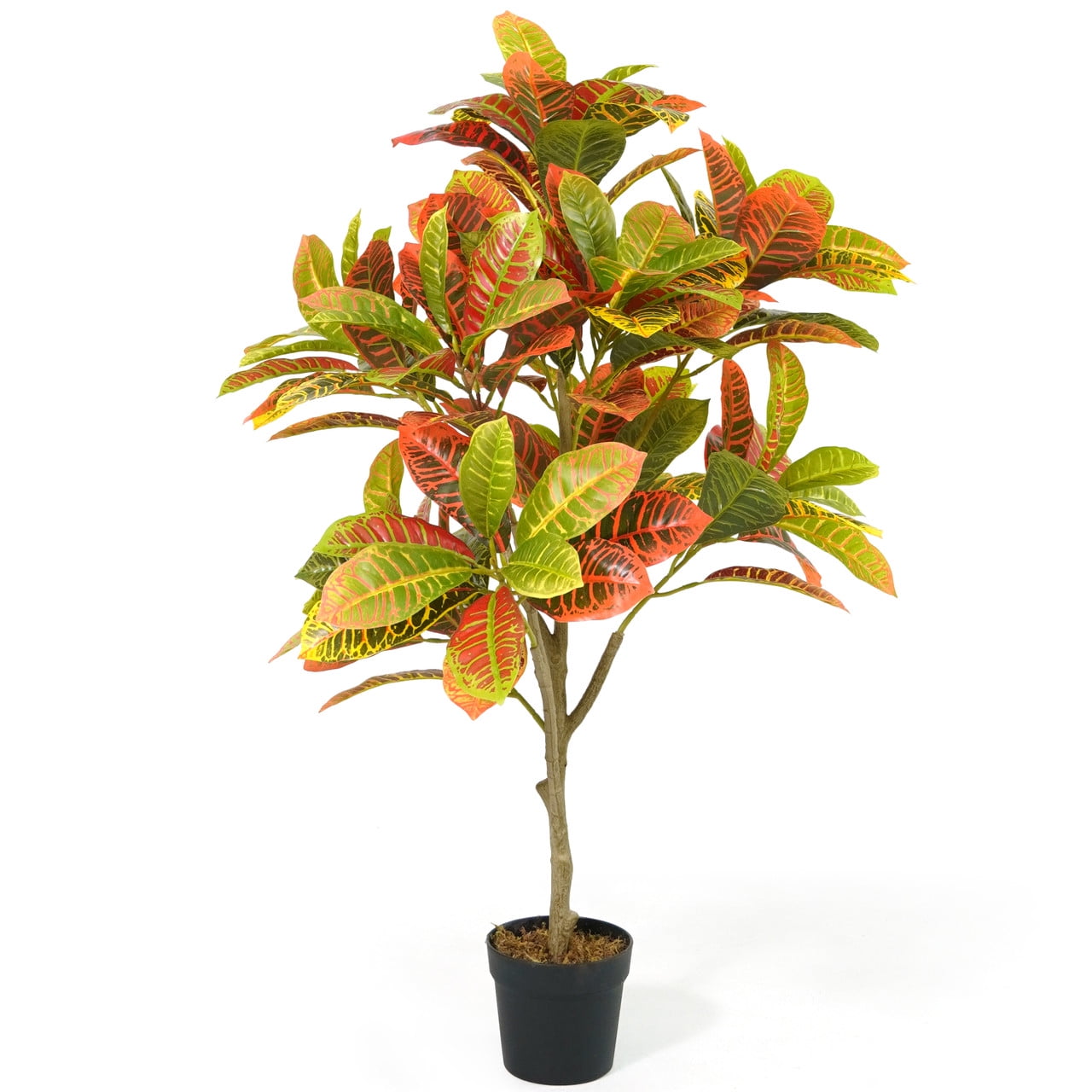 42" Multicolor Artificial Croton Topiary Tree with Plastic Pot
