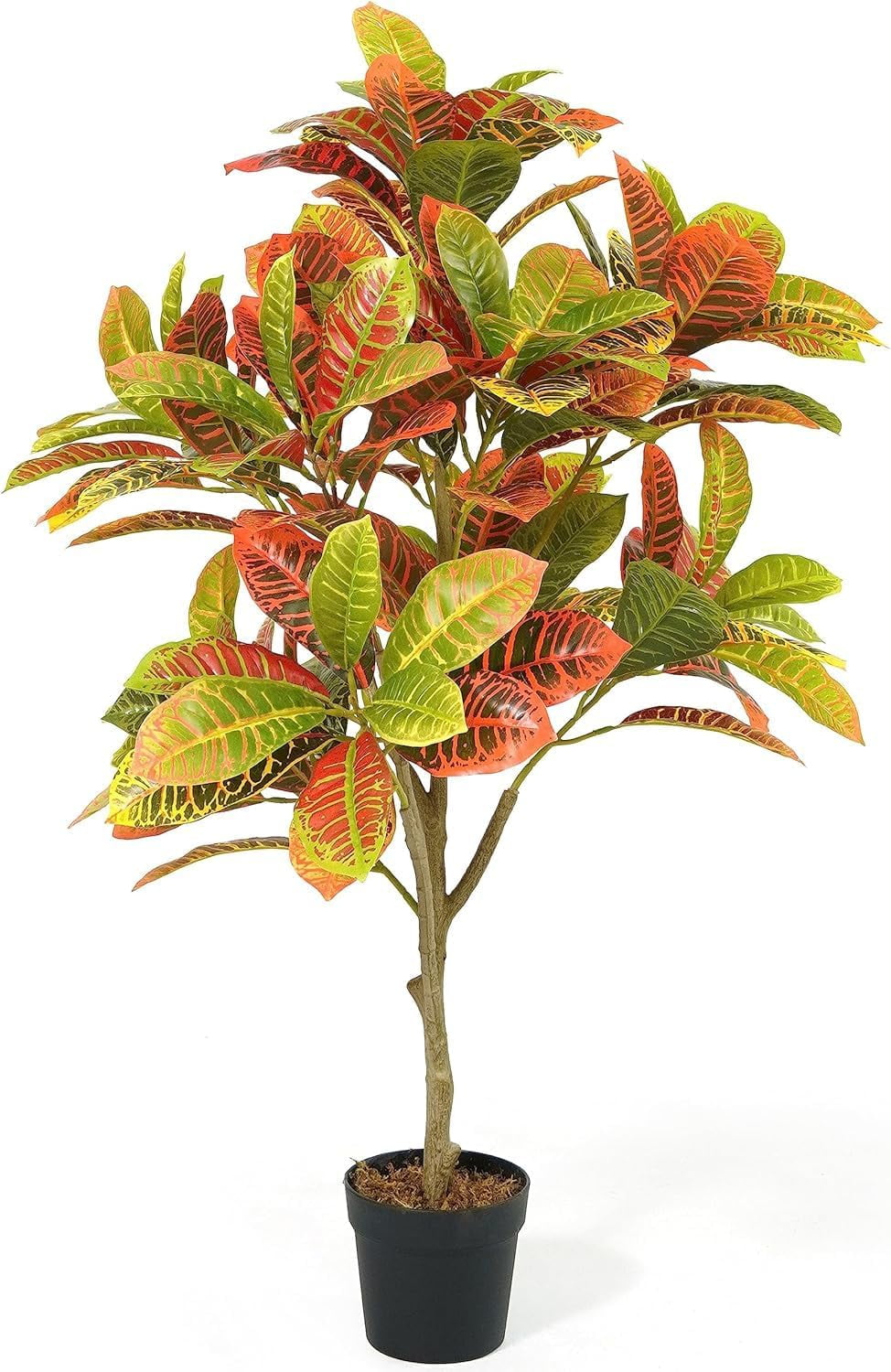 42" Multicolor Artificial Croton Topiary Tree with Plastic Pot