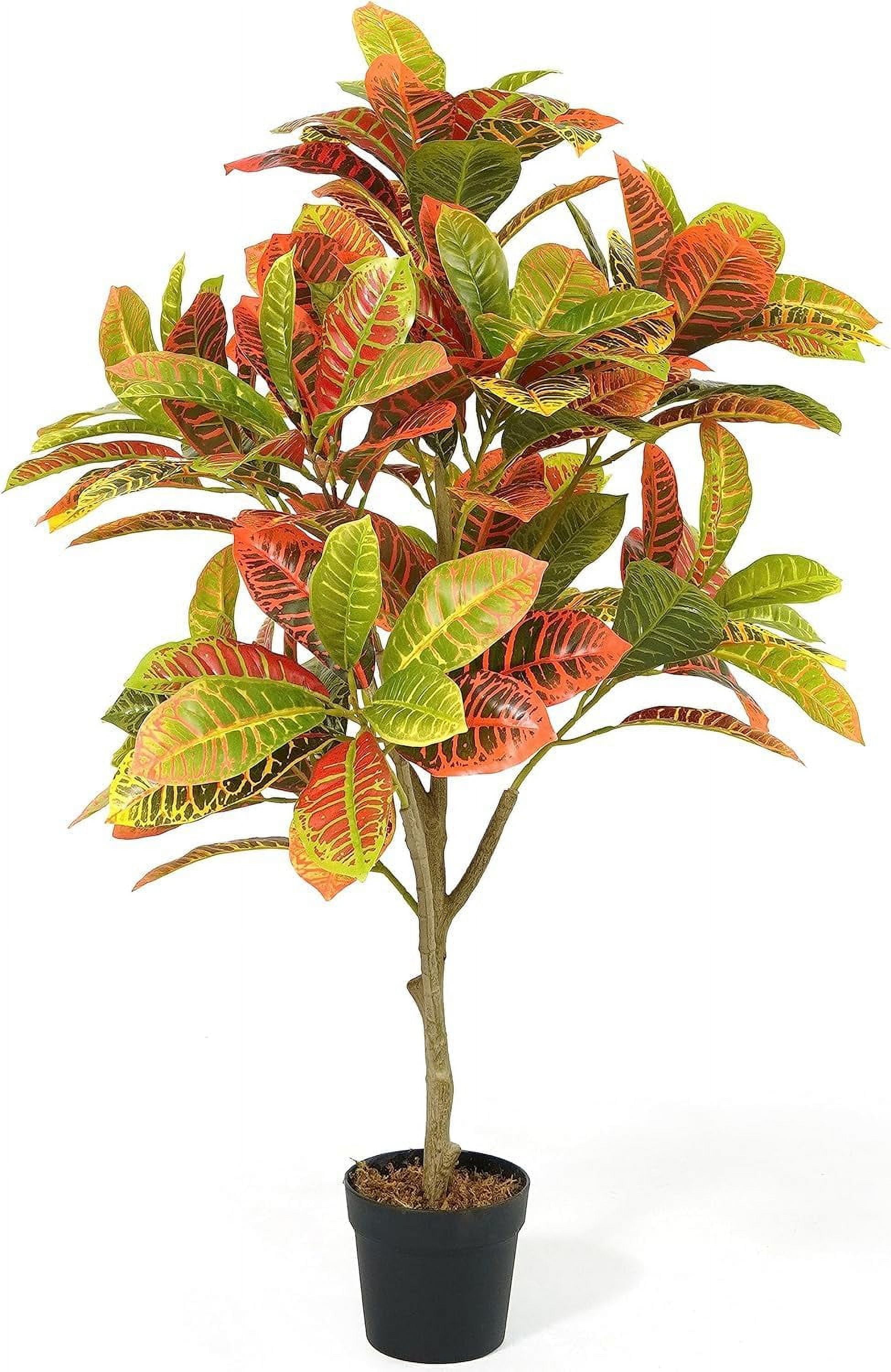 42" Multicolor Artificial Croton Topiary Tree with Plastic Pot