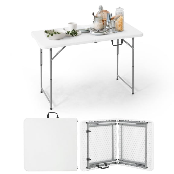 CAPHAUS 47.2 In Folding Table, Utility Craft Table w/ Carrying Handle, Heavy Duty Portable Fold Up Table, Outdoor and Indoor, Adjustable Height Plastic Table for Camping, Picnic, Office, Home, White