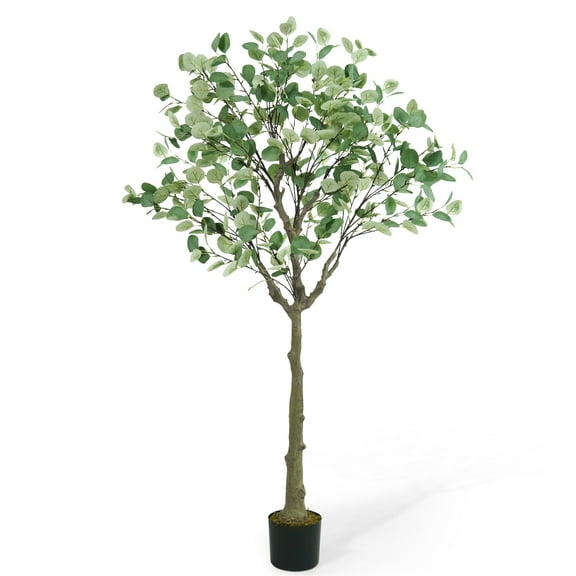 CAPHAUS 5 Feet, 60 Inch Artificial Eucalyptus Tree, Natural Large Faux Plants Indoor/Outdoor Patio, Home Décor, UV Resistant Artificial Outdoor Plants, Fake Greenery in Pot with Dried Moss