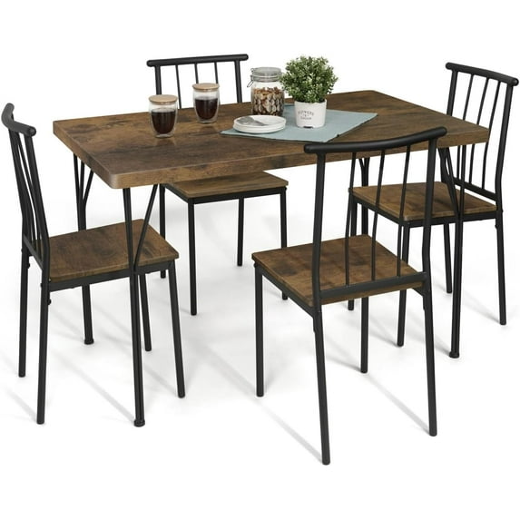 CAPHAUS 5 Pieces Dining Table Set for 4, Dining Table & Chairs Set, Space-Saving Rectangle Table w/ Four Chairs for Kitchen, Dining Room, Breakfast Nook, Dinette, Modern Design Dining Set, Rustic Oak