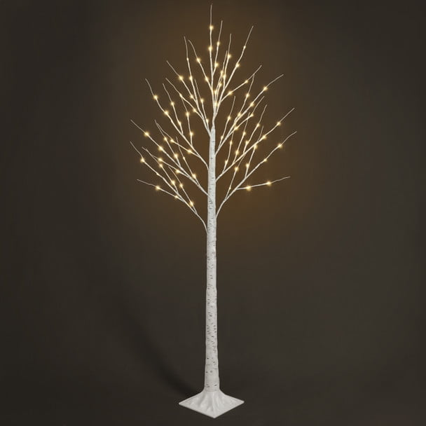 CAPHAUS 6 Feet, 72inch Full White Prelit Birch Tree w/ 72 LED Lights