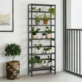 thumbnail image 1 of CAPHAUS 6-Tier Bamboo Shelf, Bamboo Open Storage Bookcase with Adjustable Layer, Freestanding Plant Display Stand, Multifunctional Storage Rack Stand for Bathroom, Bedroom, Kitchen, Black, 1 of 8