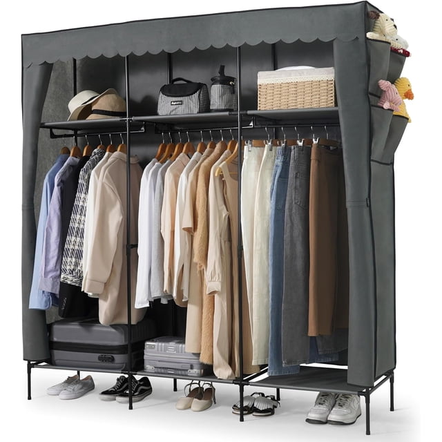 CAPHAUS 67-Inch Clothing Rack with Cover, Portable Closet Wardrobe ...