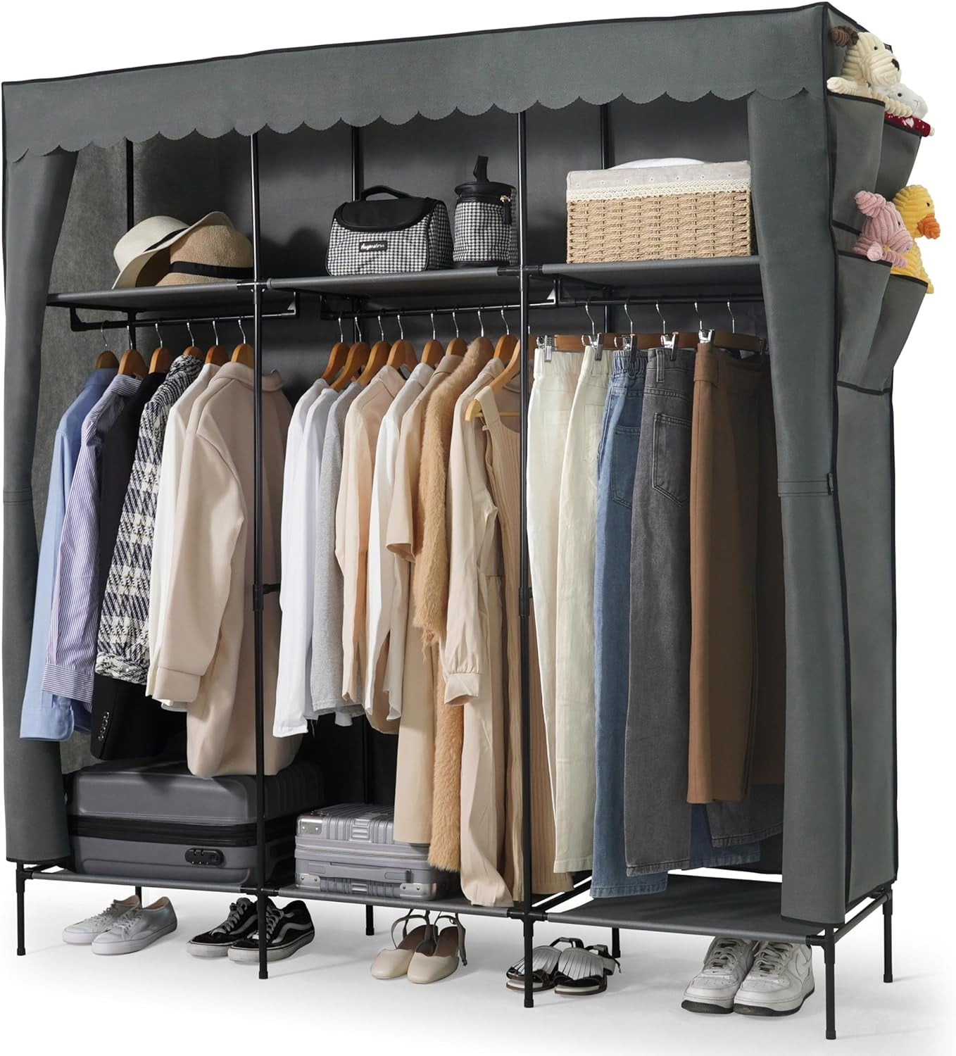 CAPHAUS 67-Inch Clothing Rack with Cover, Portable Closet Wardrobe ...