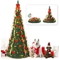 thumbnail image 1 of CAPHAUS 7.5 Feet Artificial Pop Up Christmas Tree w/ 2 Red & Golden Ribbon, 450 LED Lights, Foldable, Pre-Hinged, with Green Metal Stand, for Indoor, Office, Party, Holiday Decoration, 1 of 9