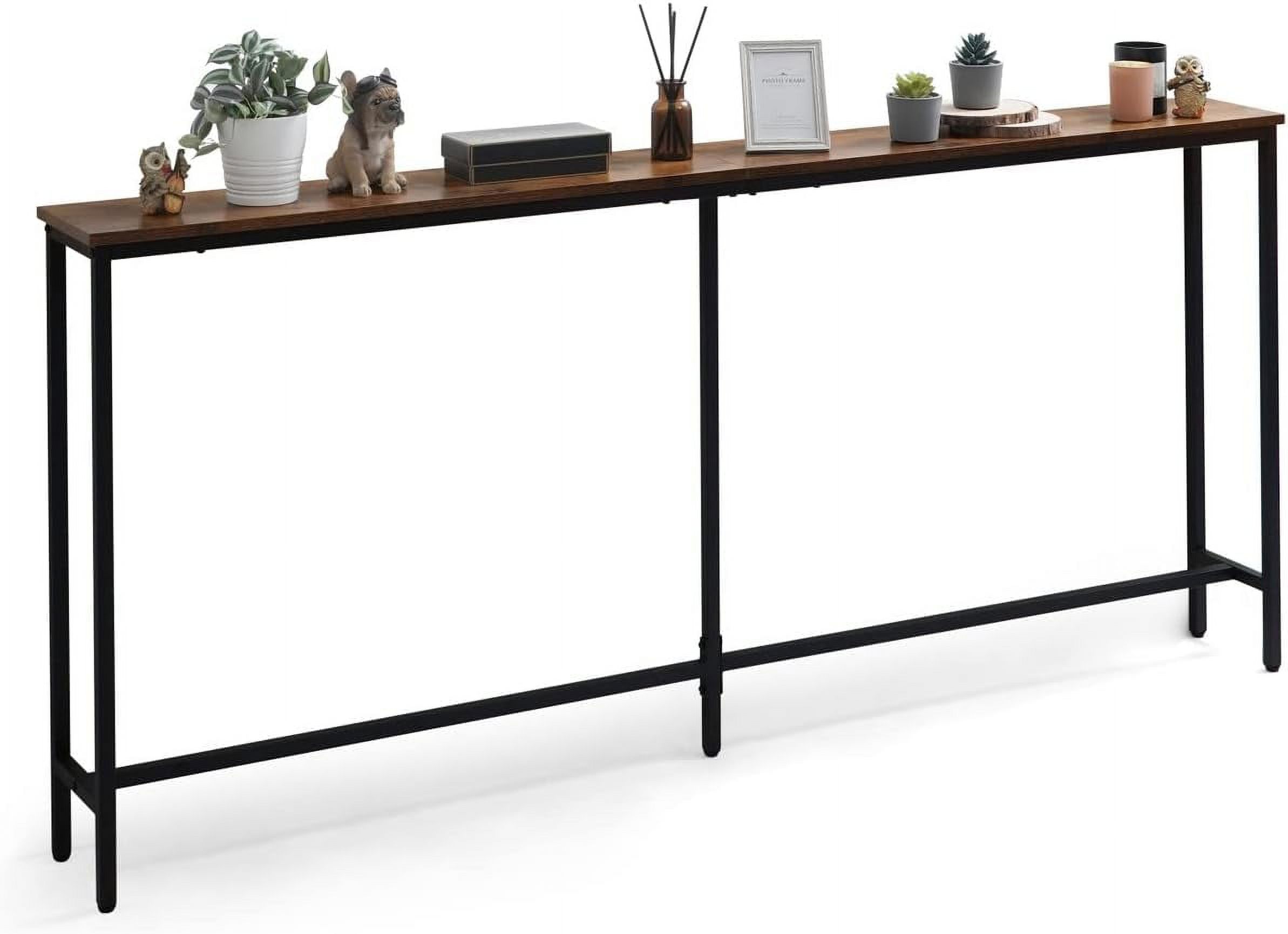 71Inch Long Narrow Console Table, 37.4 Inches Height Bar Table Legs Rustic Wood Finish, Metal