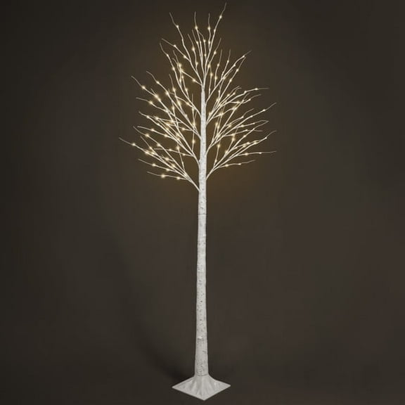 CAPHAUS 8 Feet, 96inch Full White Twinkling Birch Tree w/ 132 LED Lights, Light Up Tree, Full Artificial Twig Tree w/Warm White Lights for Festival, Holiday Decoration Indoor, Lighted Birch Tree