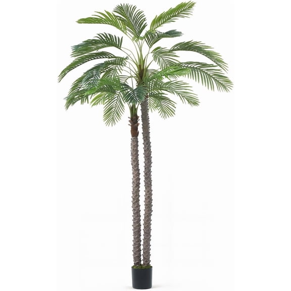 CAPHAUS 9FT Artificial Phoenix Palm Tree, Double Stem Faux Palm with Black Pot, Realistic Fake Plant for Indoor Outdoor Home Office Patio Décor, Low Maintenance Large Artificial Palm Tree