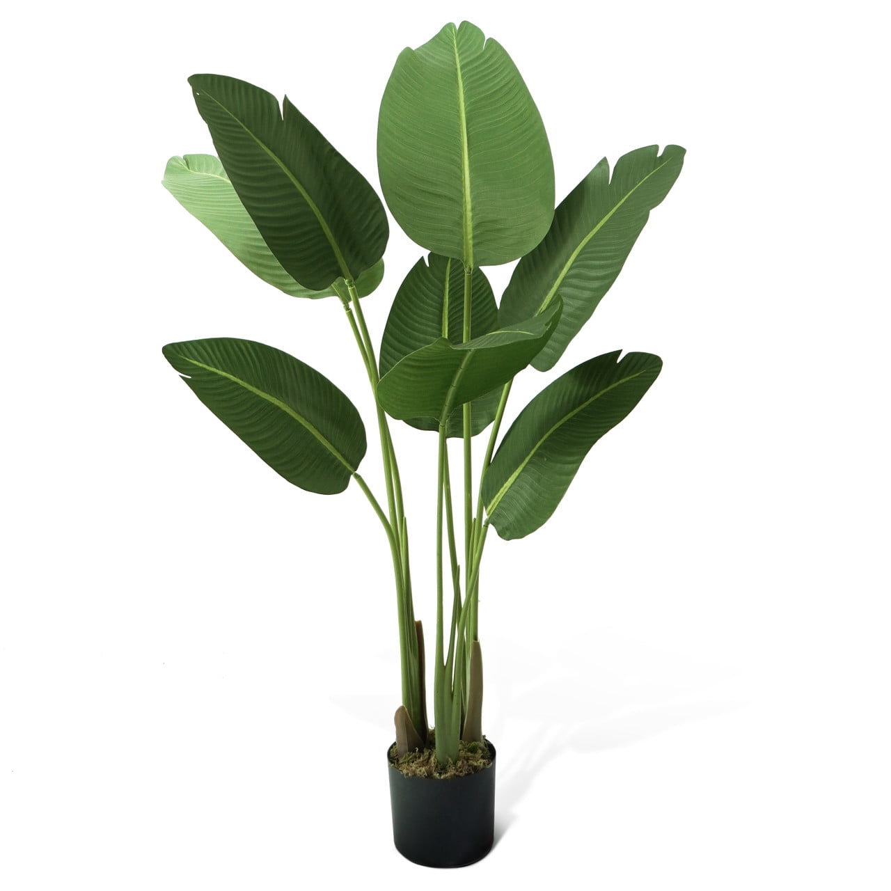CAPHAUS Artificial Bird of Paradise, Fake Palm Tree Potted Plant, Faux Banana Leaf Tree Plant in Pot with Dried Moss for Office, Indoor, Outdoor, 4 Feet, 48 Inch with 8 Trunks