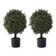 thumbnail image 1 of CAPHAUS Artificial Boxwood Topiary Ball Tree Set of 2, Artificial UV Resistant Bushes, Faux Potted Tree, Plant in Pot w/ Dried Moss, Fake Shrubs for Indoor, Front Porch, Outdoor, w/ Orange Flower, 1 of 9