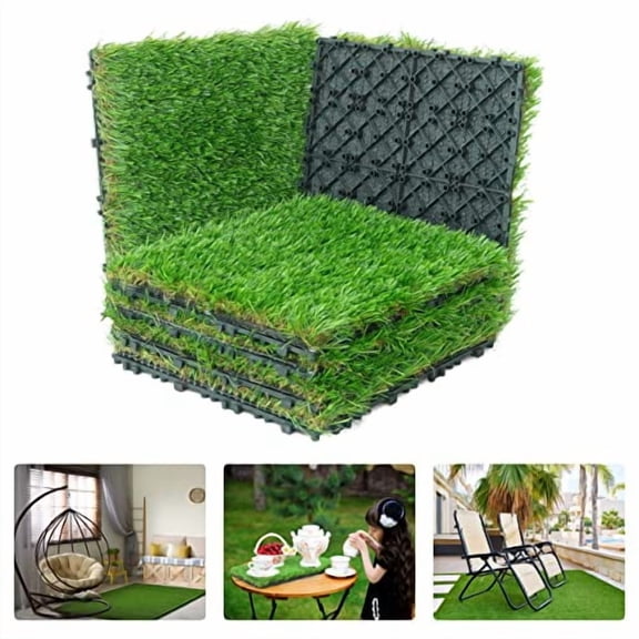 CAPHAUS Artificial Grass Turf Tiles for Patio, Self-Draining Interlocking Fake Faux Grass Pet Turf for Dog Potty Training, Grass Mat Tiles for Outdoor Indoor Flooring Décor, 12” X