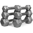 thumbnail image 1 of CAPHAUS Cast Iron Solid Hexagon Grey Dumbbell Combo, Strength Training Free Weights for Women and Men, Hand Weights Sold by Set, With or Without Rack Options, 1 of 7