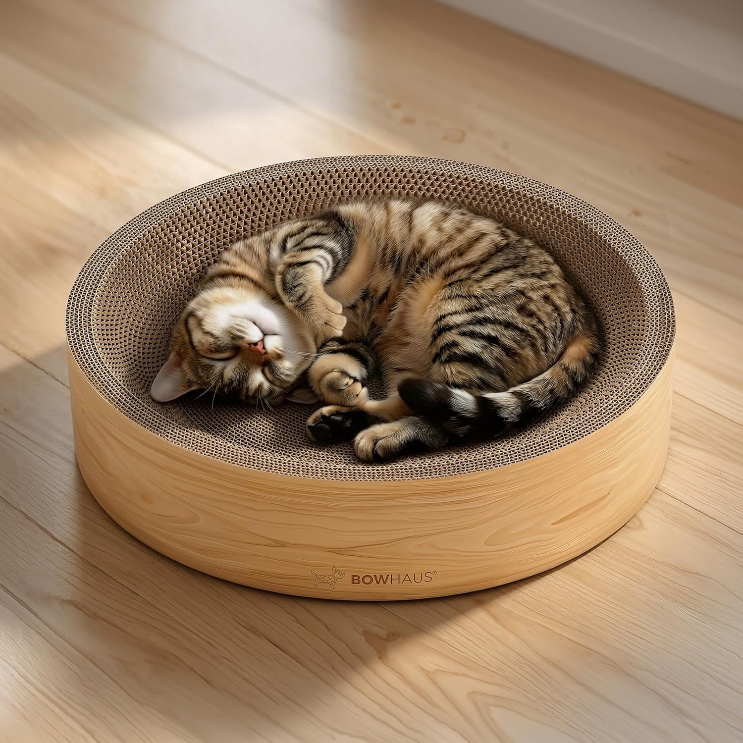 CAPHAUS Cat Scratch Bowl, Reversible Cardboard Round Cat Scratcher Bed for Indoor Cats, Durable Circle Cat Scratcher, Cardboard Scratch Pad Lounge, Furniture Protector