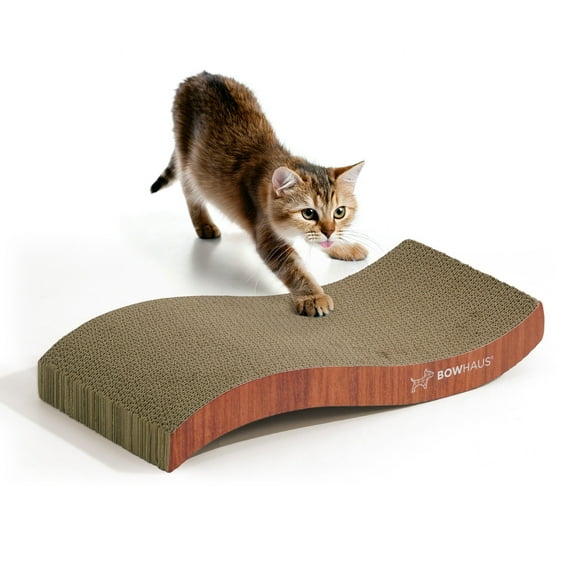 CAPHAUS Cat Scratcher Lounger, Reversible Scratcher, Durable & Long-Lasting, Large Cat Scratching Pad, Cat Scratching Board, Scratch Pad for Indoor Cats, Curved, Brown