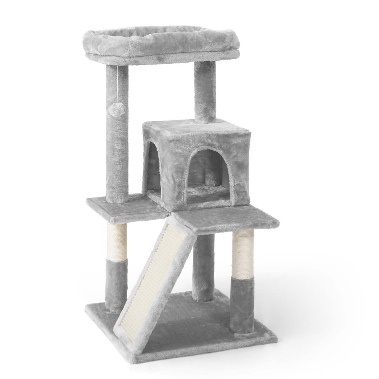 CAPHAUS Cat Tower for Indoor Cats, Modern Cute 37-Inch Small Cat Tree with Widened Perch for Large Cats Kittens, Multi-Level Cat Activity Tree with Scratching Posts and Ramp, 2-Door Cat Cave Condo