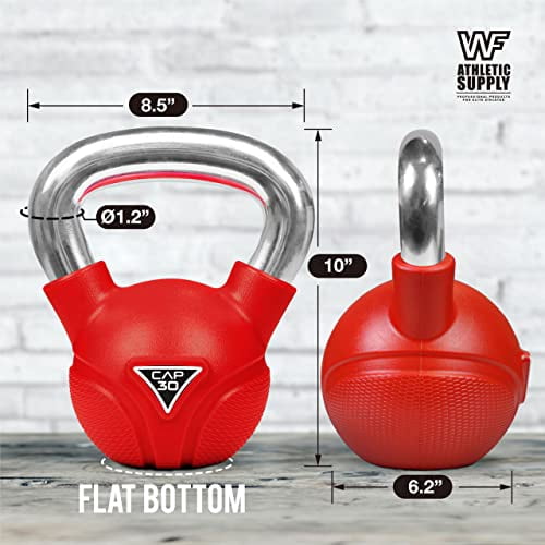 WF Athletic Supply Rubber Coated Kettlebell - Chrome Handle, 10-35lb Options For Full Body Workout