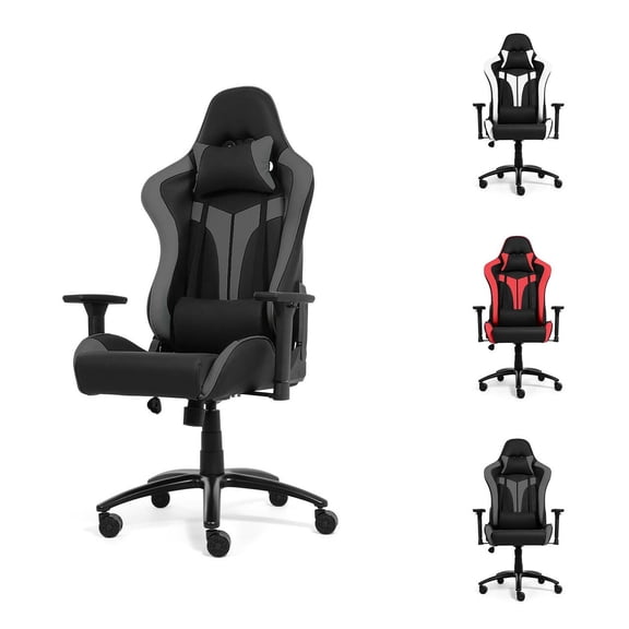 CAPHAUS Commercial Grade Gaming Chair, Upgraded Cylinder & 3D Armrest, Ergonomic Video Game Chair, Adjustable Height Office Chair, Racing Swivel Recliner, Headrest & Lumbar Support, Grey