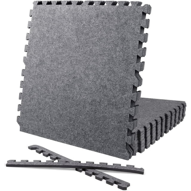 CAPHAUS EVA Foam Floor Tiles with Black Carpet Top, 24 Inch x 24 Inch
