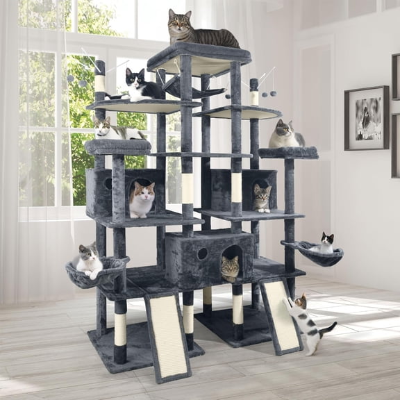 CAPHAUS Extra Large 80-Inch Tall Cat Tree w/Widened Perch for Large Cats, Big Cat Tower Indoor, Modern Multi-Level Activity Tower with Scratching Posts, Condos, Baskets, Hammock, Scratching Ramps