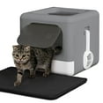thumbnail image 1 of CAPHAUS Foldable Cat Litter Box with Lid for Kitten, Two-Way Entry & Exit Small Cat Box with Scoop, Cat Mat and Odor Fitter, Drawer Type Litter Pan for Easy to Clean, Dark Grey, 1 of 9
