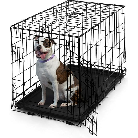 CAPHAUS Foldable Dog Crate Wire Metal Dog Kennel w/ Leak-Proof Pan & Protecting Feet & Divider Panel, Single or Double Door, Small, Medium & Large Dog Crate Indoor Wire Dog Cage, 30” w/ Single Door