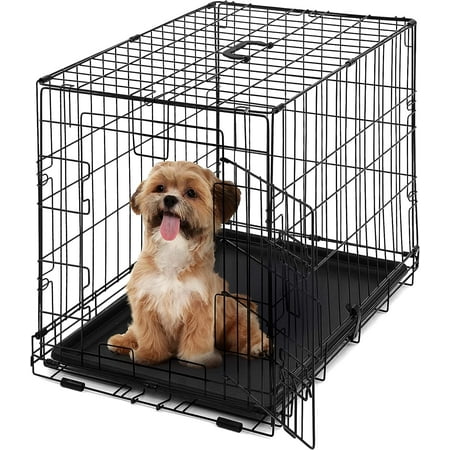 CAPHAUS Foldable Dog Crate Wire Metal Dog Kennel w/ Leak-Proof Pan & Protecting Feet & Divider Panel, Single or Double Door, Small, Medium & Large Dog Crate Indoor Wire Dog Cage, 24” w/ Single Door