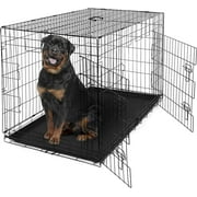 CAPHAUS Foldable Dog Crate Wire Metal Dog Kennel w/ Leak-Proof Pan & Protecting Feet & Divider Panel, Single or Double Door, Small, Medium & Large Dog Crate Indoor Wire Dog Cage, 48” w/ Double Doors