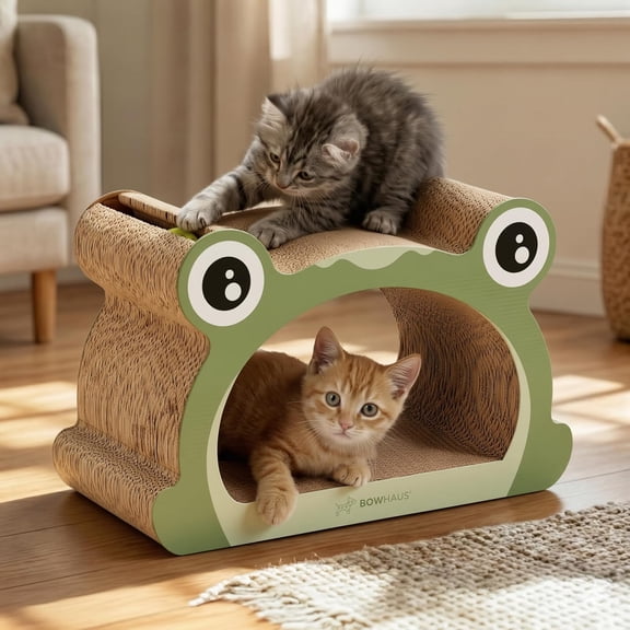 CAPHAUS Frog Style Cat Lounger Scratcher, Durable & Long-Lasting Scratching Pad for Protecting Furniture, Scratching Board Cardboard with Fun Toy for Indoor Cat