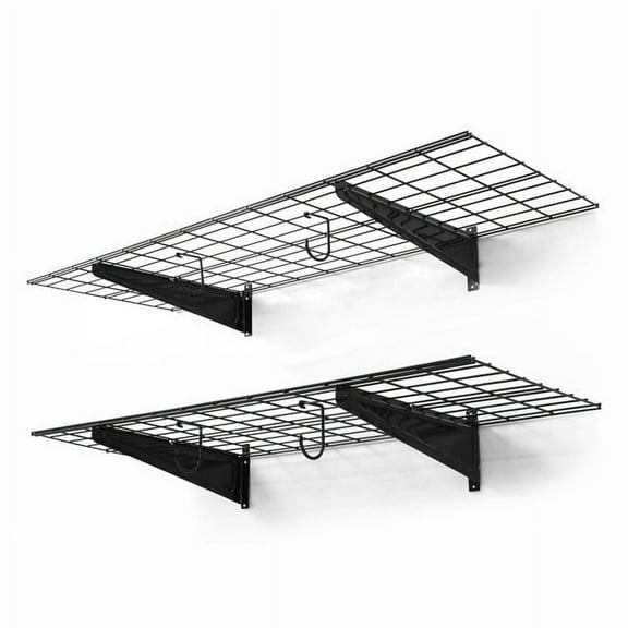 CAPHAUS Garage Wall Shelving 1.5ft x 8ft, 18-Inch-Depth by 96-Inch-Width, Wall Mounted Garage Shelves with 4 Bike Hooks, Heavy Duty Wall Organizer Shelf for Garage Wall Storage System, Black or White