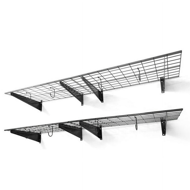 CAPHAUS Garage Wall Shelving 2-Pack of 1.5ft x 6ft, 18-Inch-Depth by  72-Inch-Width, Wall Mounted Garage Shelves with 8 Bike Hooks, Heavy Duty  Wall Shelf for Garage Wall Storage System, Black or White 