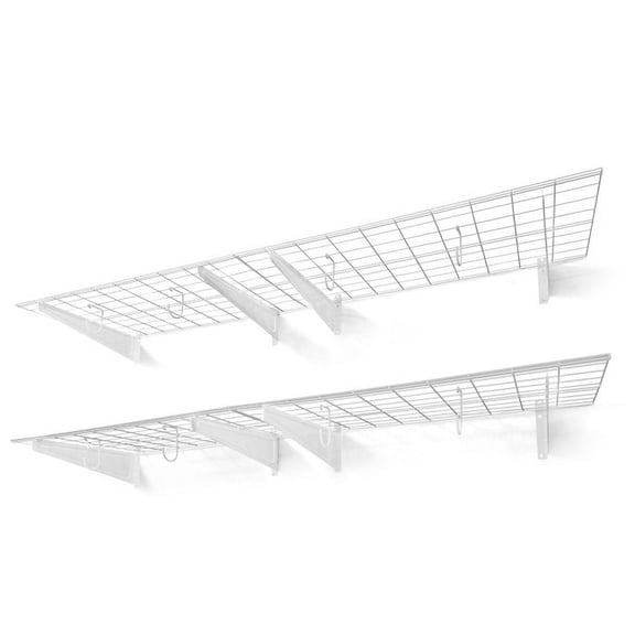 CAPHAUS Garage Wall Shelving 2-Pack of 1.5ft x 6ft, 18-Inch-Depth by 72-Inch-Width, Wall Mounted Garage Shelves with 8 Bike Hooks, Heavy Duty Wall Shelf for Garage Wall Storage System, Black or White