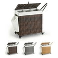 thumbnail image 1 of CAPHAUS Handwoven Basket w/ Lid for Storage, Synthetic Rattan Laundry Hamper w/ Wheels, Clothes Hamper for Laundry, Laundry Basket w/ Lid, Removable Liner Bags, Mesh Bags, Pulling Strap, 140L, Brown, 1 of 9