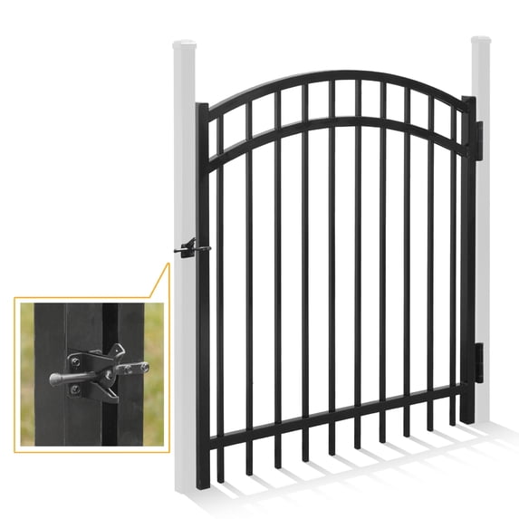 CAPHAUS Heavy Duty Arched Decorative Fence Gate, 4FT Height x 4FT Width Outdoor Fence Gate, Outdoor Anti-Rust Metal Steel Gate for Fencing Barrier, Garden Gate with Gate Lock