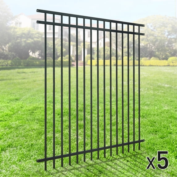 CAPHAUS Heavy Duty Flat Top Fence Barrier Panel, 6FT Height X 6FT Width Anti-Rust Metal Fencing Panel, 2” Diameter Steel Outdoor Decorative Garden Fence Panel for Yard, Pool, Patio, Pack of 5