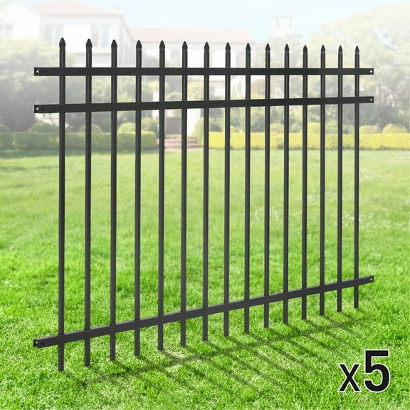 CAPHAUS Heavy Duty Pinnacle Fence Barrier Panel, 4FT Height X 6FT Width Anti-Rust Metal Fencing Panel, 2” Diameter Steel Outdoor Decorative Garden Fence Panel for Yard, Pool, Patio, Pack of 5