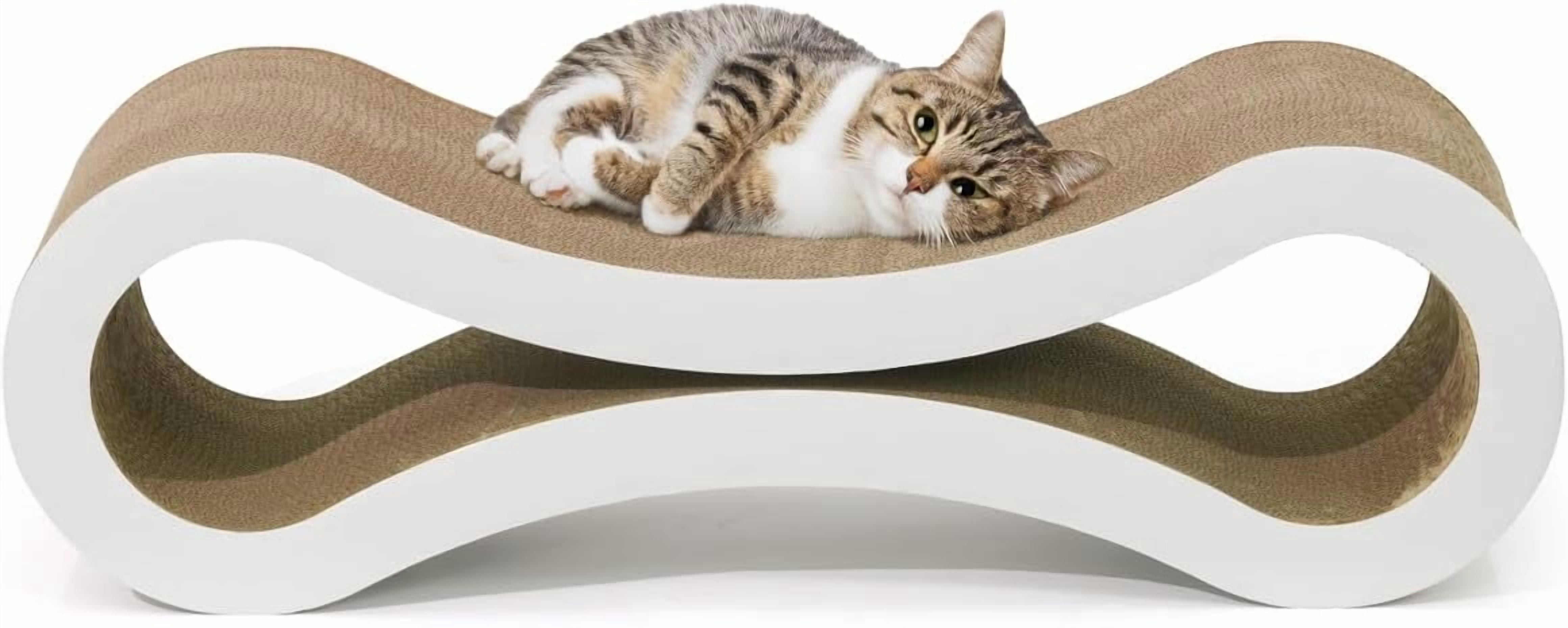CAPHAUS Infinity Cat Scratcher Lounger, Reversible Scratcher, Large Cat Scratching Pad, Cat Scratching Board, Scratch Pad for Indoor Cats, White