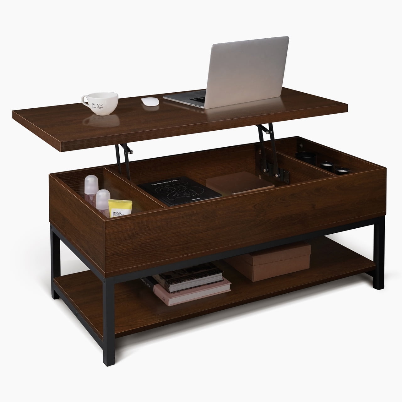 CAPHAUS Lift Top Coffee Table w/ Storage, Coffee Table w/ Bottom Open ...