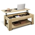 thumbnail image 1 of CAPHAUS Lift Top Coffee Table w/ Storage, Storage Coffee Table w/ Lift Top for Living Room, Rising Tabletop Coffee Table w/ Hidden Compartment, Coffee Table w/ Bottom Open Shelf, 41" Natural Oak, 1 of 8