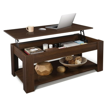 CAPHAUS Lift Top Coffee Table w/ Storage, Storage Coffee Table w/ Lift Top for Living Room, Rising Tabletop Coffee Table w/ Hidden Compartment, Coffee Table w/ Bottom Open Shelf, 47" Espresso