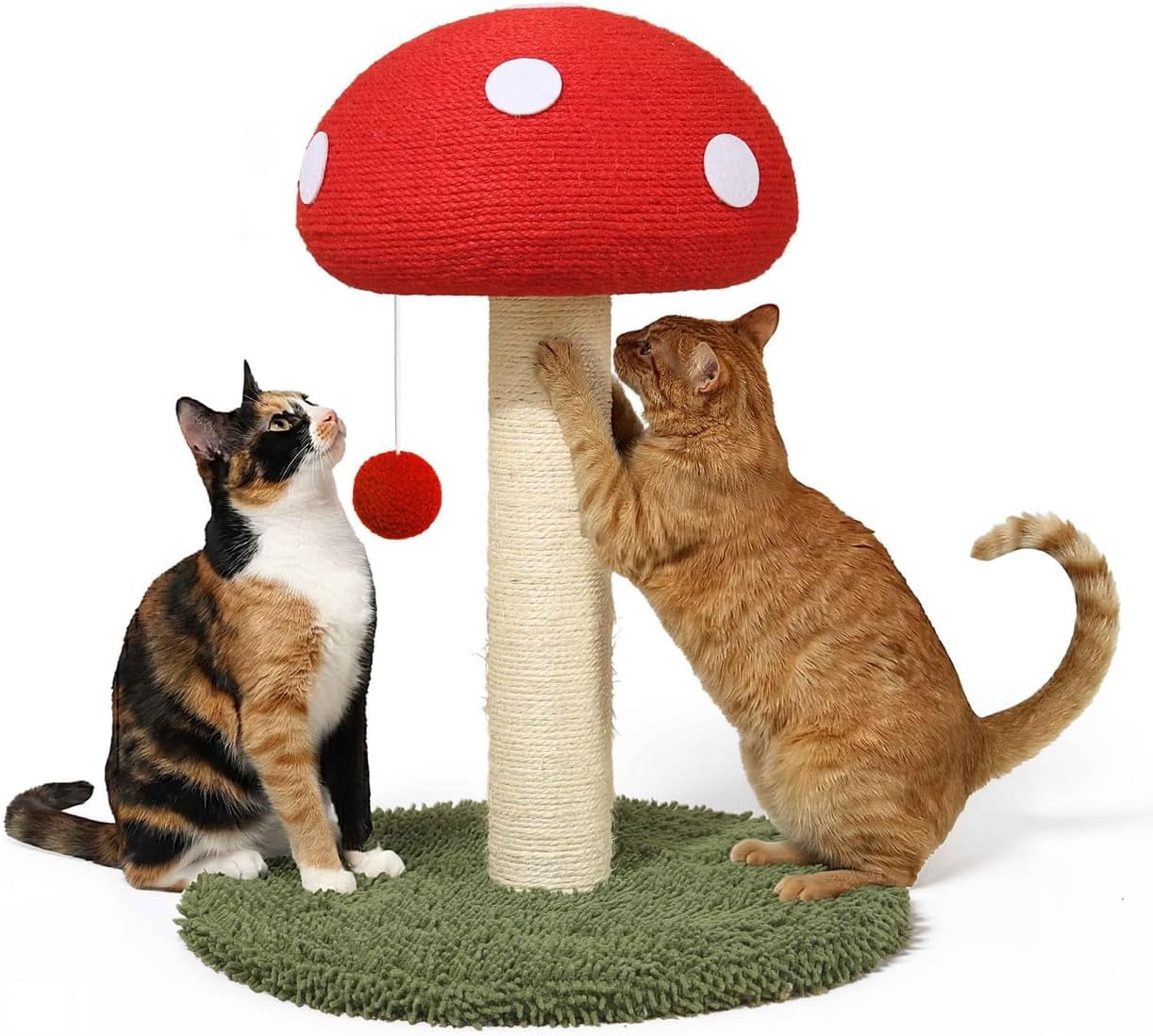 CAPHAUS Mushroom Cat Scratching Post, Mushroom Cat Scratcher with Sisal Rope and Interactive Hanging Ball, 20 Inch Scratching Post for Indoor Cats and Kittens