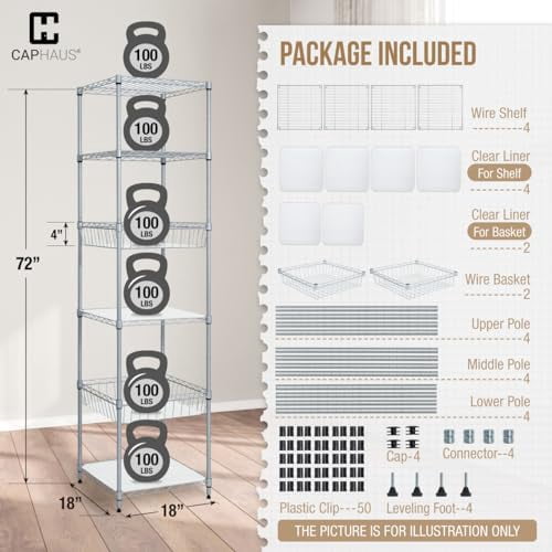 CAPHAUS NSF Adjustable 6 Tier Wire Shelving Unit W Basket Liner caphaus-nsf-adjustable-6-tier-wire-shelving-unit-w-basket-liner