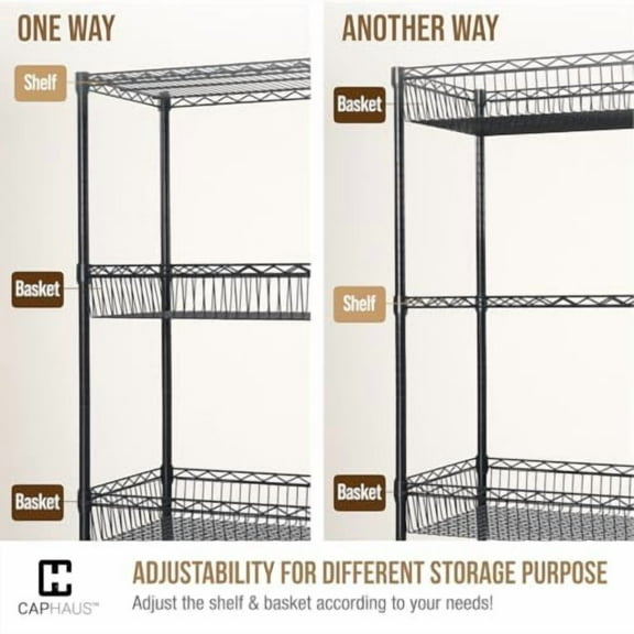 CAPHAUS NSF Adjustable 6 Tier Wire Shelving Unit w/Basket & Liner, Metal Storage Rack Corner Shelves, Storage Rack for Kitchen, Bathroom, Laundry Closet, Metal Wire Shelving w/Bask