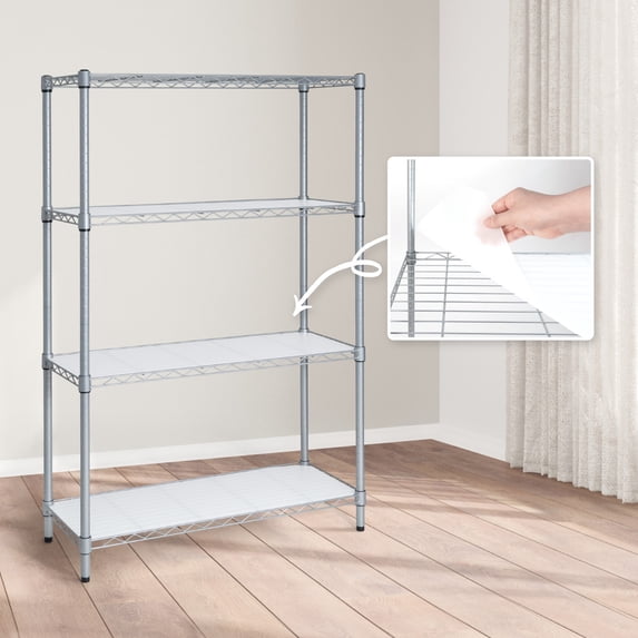 CAPHAUS NSF Adjustable Shelves Metal Wire Shelving Unit w/ Liners, Kitchen Storage Shelving, Metal Steel Storage Shelving, Garage Shelving Storage Organizer, Utility Shelf, 4-Tier No Wheels, Silver