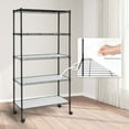 thumbnail image 1 of CAPHAUS NSF Adjustable Shelves Metal Wire Shelving Unit w/ Liners, Kitchen Storage Shelving, Metal Steel Storage Shelving, Garage Shelving Storage Organizer, Utility Shelf, 5-Tier W/ Wheels, Black, 1 of 8