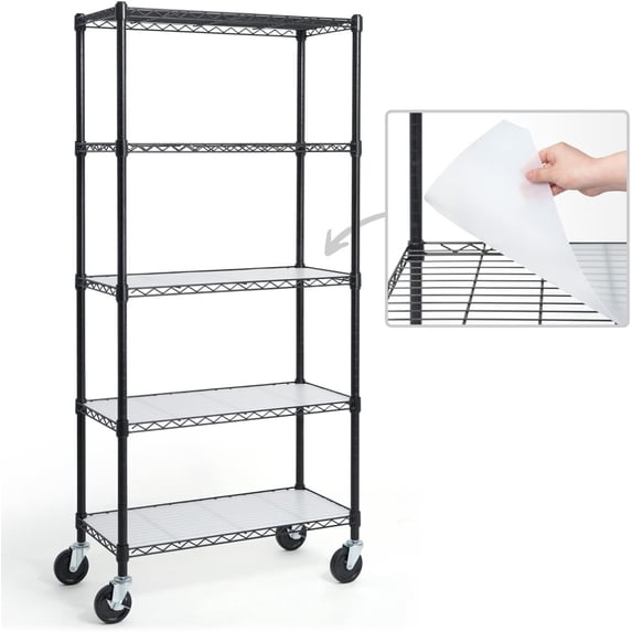 CAPHAUS NSF Commercial Grade Heavy Duty Wire Shelving w/ Wheels, Leveling Feet & Liners, Storage Metal Shelf, Garage Shelving Storage, Utility Wire Rack Storage Shelves, w/ Liner, 30 x 14 x 64 5-Tier