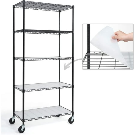 CAPHAUS NSF Commercial Grade Heavy Duty Wire Shelving w/ Wheels, Leveling Feet & Liners, Storage Metal Shelf, Garage Shelving Storage, Utility Wire Rack Storage Shelves, w/ Liner, 36 x 18 x 76 5-Tier
