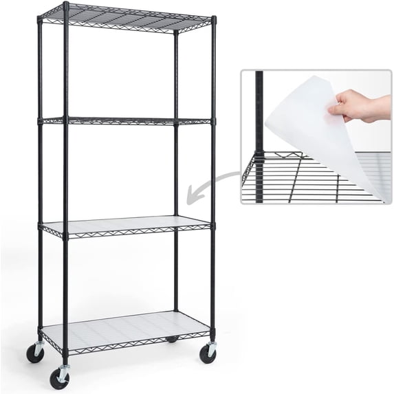 CAPHAUS NSF Commercial Grade Heavy Duty Wire Shelving w/ Wheels, Leveling Feet & Liners, Storage Metal Shelf, Garage Shelving Storage, Utility Wire Rack Storage Shelves, w/ Liner, 36 x 18 x 76 4-Tier