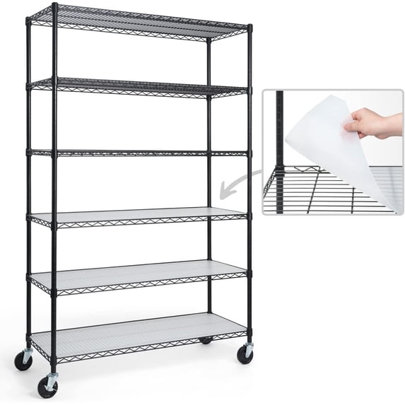 CAPHAUS NSF Commercial Grade Heavy Duty Wire Shelving w/ Wheels, Leveling Feet & Liners, Storage Metal Shelf, Garage Shelving Storage, Utility Wire Rack Storage Shelves, w/ Liner, 48 x 18 x 76 6-Tier